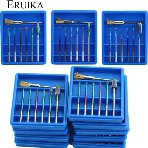 7pcs Rainbow Nail Drill Bits Set Diamond Milling Cutter for Manicure Electric Rotary Carbide Nail Polish Pedicure Remove Tool