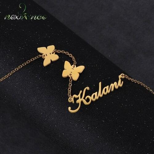 Nextvance Custom Butterfly Necklace Stainless Steel Personalized Name Gold Pendant For Woman Lover Anniversary Jewelry Best Gift