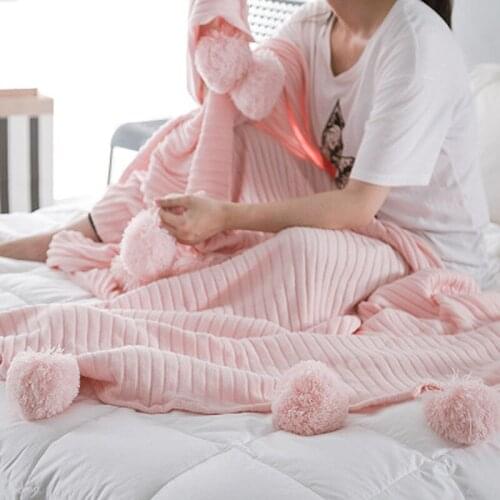 Nordic Simple Tassel Ball Blanket Winter Sofa Blanket Photo Props Tassel Soft Bedspread Air Conditioning Blankets