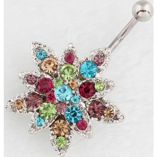 New Fashion Cute Colorful Rhinestone Sunflower Belly Rings for Women Body Piecing Jewelry