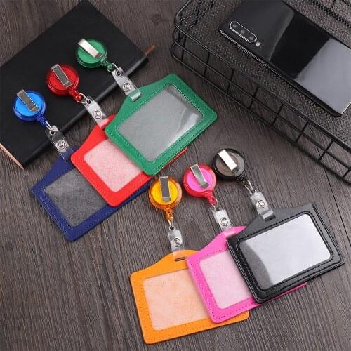 New ID Card Holder Badge Case Credit Card Holders PU Card Bus ID Holders Identity Badge with Retractable Reel Protective Shell