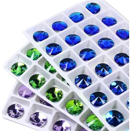 Round Rivoli Sew On Rhinestones strass Sewing Rhinestone Flatback glass crystal Sew on Stones For Clothes needlework shoes
