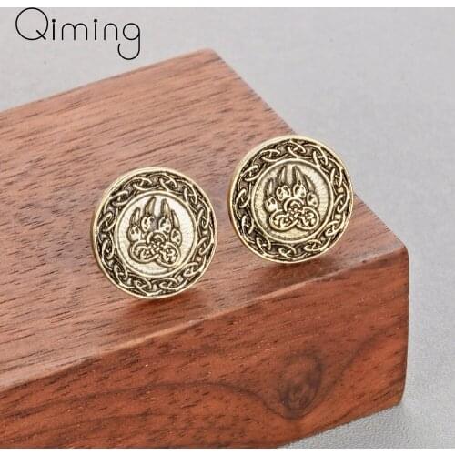 Animal Wolf Paw Stud Earrings For Women Men Round Tibetan Jewelry Nordic Style Talismans Symbol Gold Earring Gift