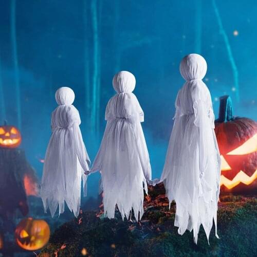 Glowing Halloween Horror Witch Decor 7-Color Lighted Visiting Light-up White Ghost With Stakes Garden Decoration Party Event