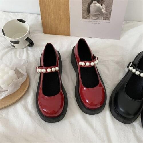 Platform Heels 5cm Mary Jane Lolita Shoe Japanese Women Jk Uniform Pearl Pu Leather Summer Retro Thick Bottom Muffin Loli Shoes