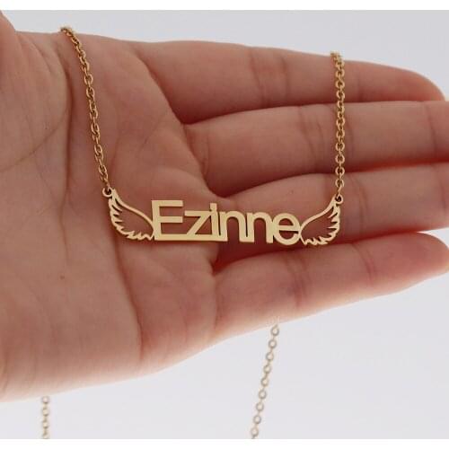Custom Stainless Steel Letter Pendant Personalised Name Angel Wings Necklace Adjustable Jewelry for Girlfriend and Mother Gift