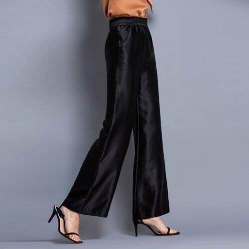 100% Silk Woman Pants High Waist Wide Leg Pants Female Korean Fashion Trousers Women Summer 2021 Pantalon Pour Femme Pph4710
