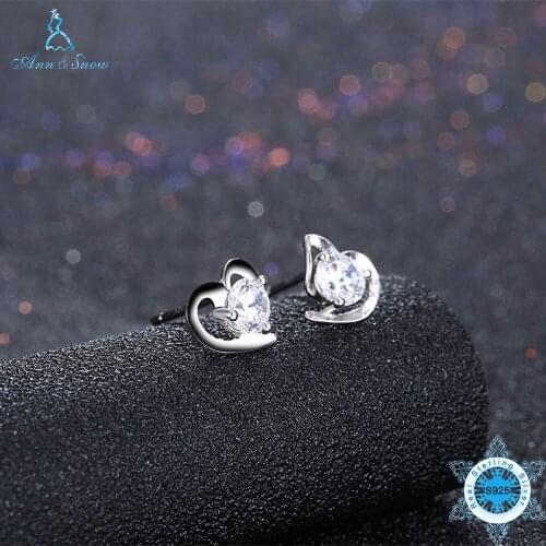 Ann&Snow New Collection 100% 925 Sterling Silver Heart Stud Earrings with Cubic Zirconia Stone CZ Fine Genuine Jewelry Brincos