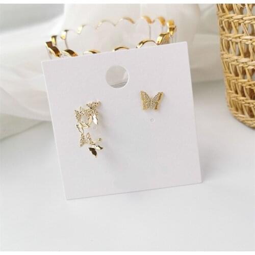 2020 Korean Gold Color Cute Asymmetric Crystal Butterfly Stud Earrings For Women Girl Lovely Fashion Jewelry female New