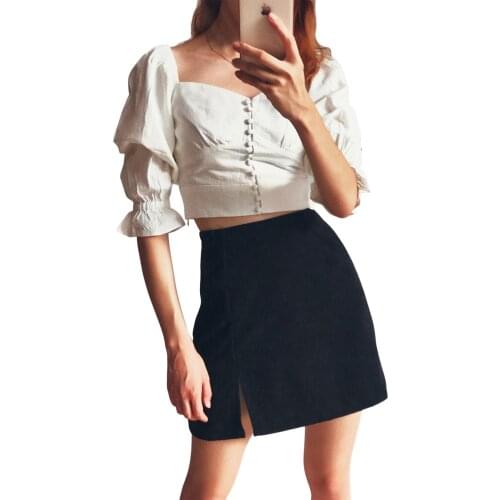 Womens A Line Mini Skirt, Casual High Waist Above Knee Split Hem Corduroy Short Skirt
