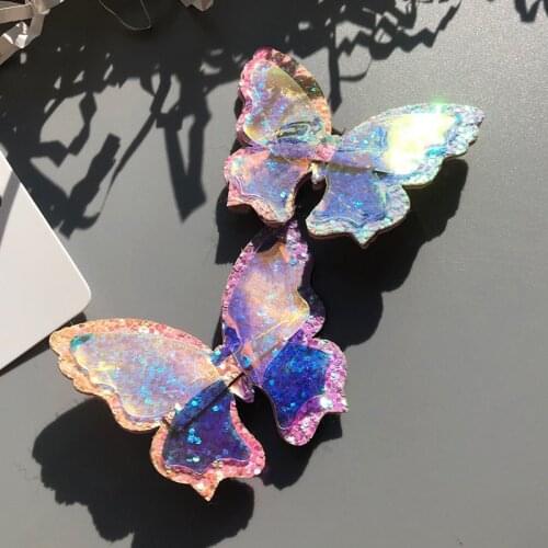 30pcs 55*42mm 3D Glitter Butterfly Sparkle Mirror Fabric For Baby Girl DIY Hair Clip Accessories Patches For Decr