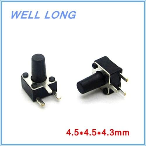 100pcs/lot 4.5*4.5*4.3mm touch switch 3 pin side button Micro button