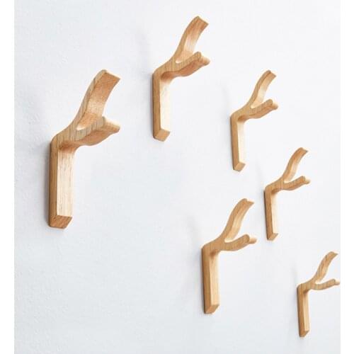 Natural Wood Clothes Hanger Wall Mounted Coat Hook Decorative Key Holder Hat Scarf Handbag Storage Hanger Bathroom Rack