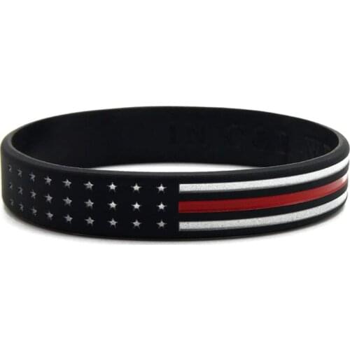 300pcs Thin Red Line American Flag Silicone Wristbands Bracelets Free Shipping by DHL