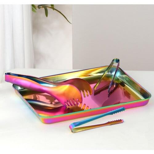 4/6PCS Stainless Steel Kitchen Tableware Mini Ice Clip Bread Clamp with Serving Trays Metal Dessert Plate for Tea Party Utensils