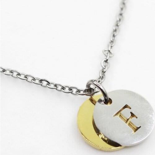 Stainless Steel Alphabet F 1pcs Initial Necklace Pendant Women Men Jewelry Stainless Steel Round Coin Letter Necklace Jewelry