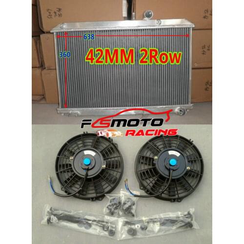 2Row 42mm Racing Aluminum Radiator & 2*FANS For Mazda RX-8 RX8 SE17 1.3L Manual 2003-2012 MT 2.6 04 05 06 07 08