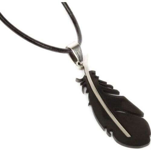 HC Stainless Steel Punk Women Men Feather Pendant Necklace Male Female Rope Chain Statement Necklace Lady New Fashion Jewelry F