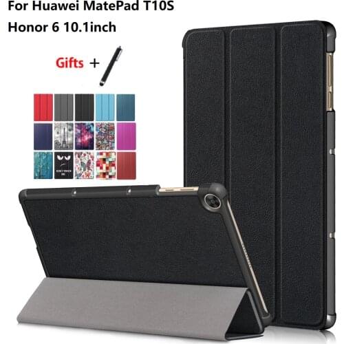 Tablet Case for Huawei MatePad T10S Honor Pad 6 10.1''AGS3-AL09HN AGS3-W09HN Trifold Stand Solid cover capa with Soft Film+Pen