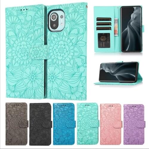 Embossed Leather Flip Phone Case for Xiaomi Mi 11 10 9 Lite 9T Poco F3 X3 NFC M3 M2 Funda Wallet Card Slots Shockproof Cover