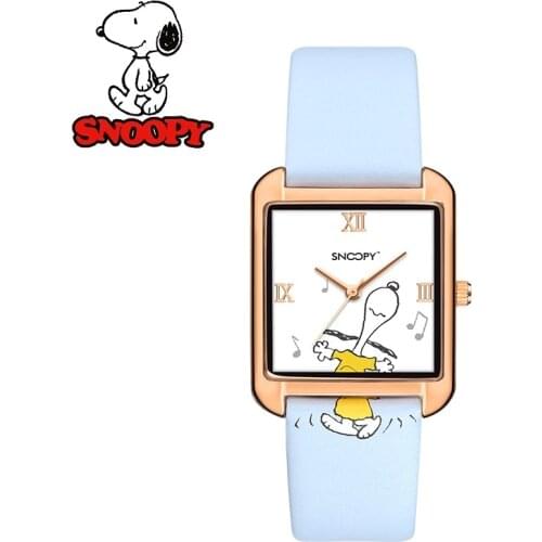 Snoopy Official Kids Girls Casual Rectangle Quartz Wristwatch Cute Graffiti Dial Children Gift Clock Blue New Relogio Faminino