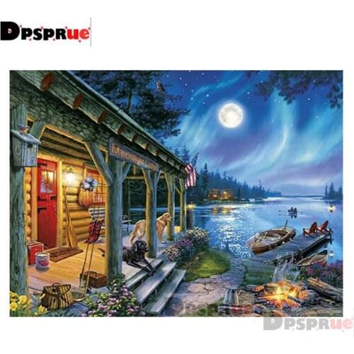 Dpsprue 5d Full DIY Square Diamond Painting Cross Stitch Lake Moon 3d Round Embroidery Mosaic Resin Home Decor Gifts