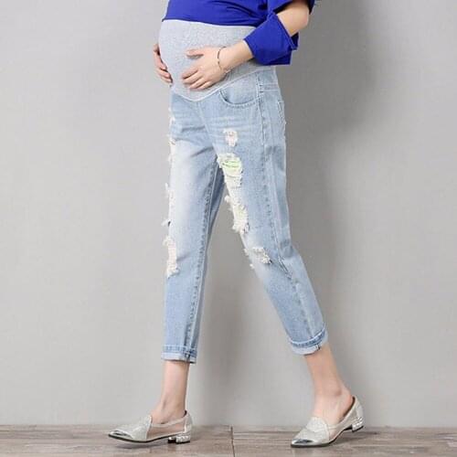 Maternity Denim Jeans Pregnancy Clothes for Pregnant Women Pregnancy Nine Pants Bottom Fashion Hole Trousers Ropa Maternal 3XL