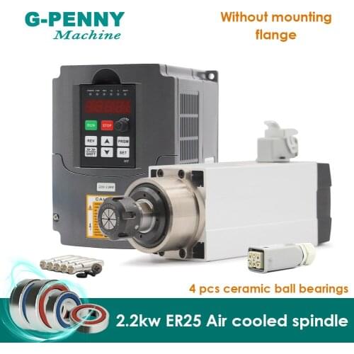 New Product ! 220V2.2KWER25 CNC Air Cooled Spindle Motor Air Cooling 4pcs ceramic ball bearings 0.01mm accuracy&2.2kw inverter