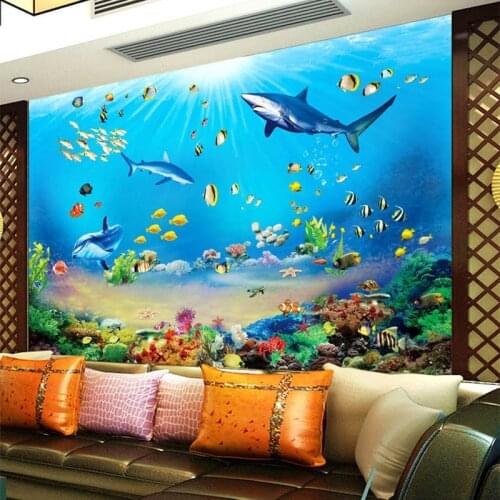 Photo Wallpaper HD Underwater World Shark Tropical Fish 3D Mural Modern Aquarium Living Room TV Kids Bedroom Backdrop Wall Decor