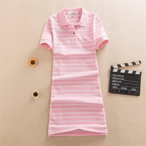 New Fashion Slim Striped Print Polo Party T Shirt Mini Short Dress Casual Summer Women Vestido De Festa Elegant Cotton Vestidos