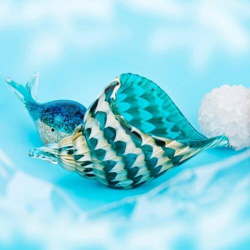 H&D 8.9'' Hand Blown Seashell Conch Sculpture Glass Murano Art Style Ocean Animal Paperweight Home Office Decorative Figurines