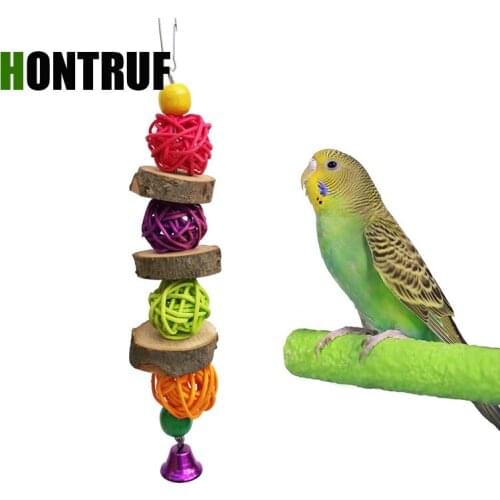 Parrot Bird Toys Apple Tree Branches Sepak Rattan Ball Takraw Colorful Beads Bell Parrot Molar Grinding Toys Bite Wood Strings