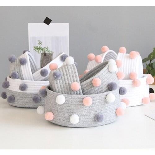 INS Pompom Cotton Rope Storage Baskets Kid Toy Desktop Sundries Organizer Hamper Handmade Woven Dirty Clothes Laundry Basket