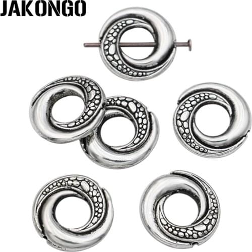 JAKONGO 10pcs Antique Silver Plated Round Bead Frame for Jewelry Making Bracelet Necklace DIY Accessories Handmade Craft 15x6mm