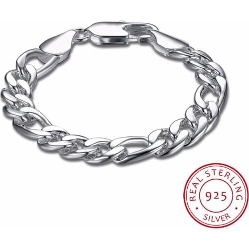 Lekani Mens Fine Jewelry 925 Sterling Silver 10mm Figaro Chains 20.5cm Bracelet Bangle Male Pulseiras De Plata Free Shipping