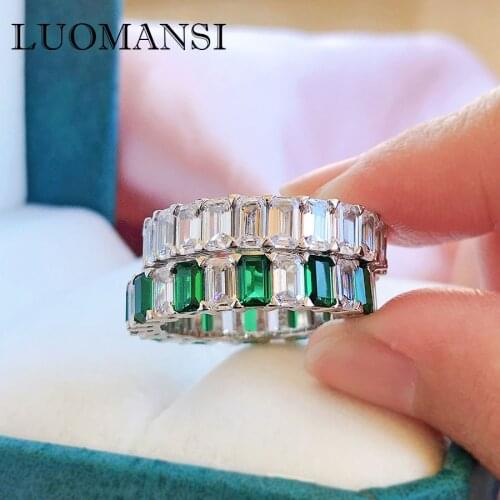Luomansi Fashion Emerald High Carbon Diamond Ring Real S925 Sterling Silver Big Diamond Ring Jewelry Wholesale