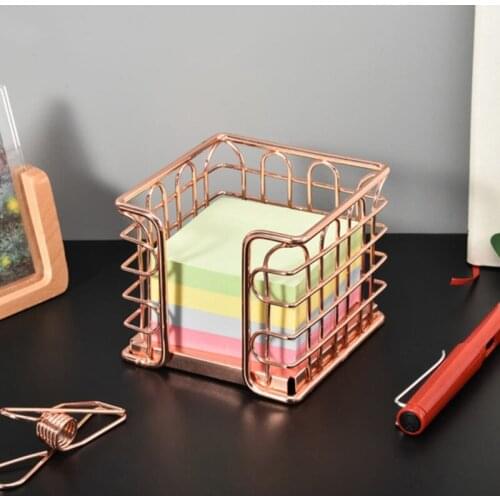 Metal Memo Pads Notes Holder Box Hollow-out Pen Holder Box Home/Office/School Desk Management Containers Office Supplies