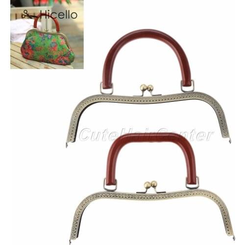 Metal Frame Kiss Clasp Metal clasp Circle/Square Wood Handle 27cm Bronze for Bay Purse Handbag DIY Bag Accessories Hicello