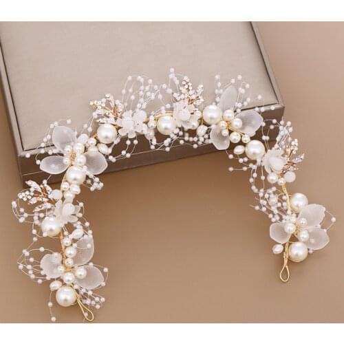 Fashion Pearl Flower Headband Bridal Wedding Hair Accessories Hair Band Tiara Crystal Headpiece Hair Jewelry