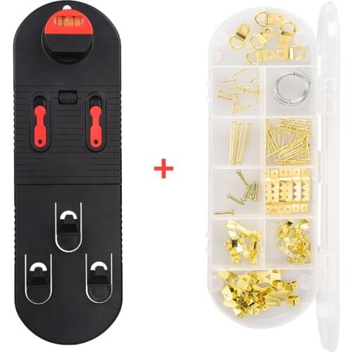 Picture Hanging Kit Picture Frame Hanger Tool, Heavy Duty Photo Hanger Accessories with Picture Hanging Wire, Hooks, Nails