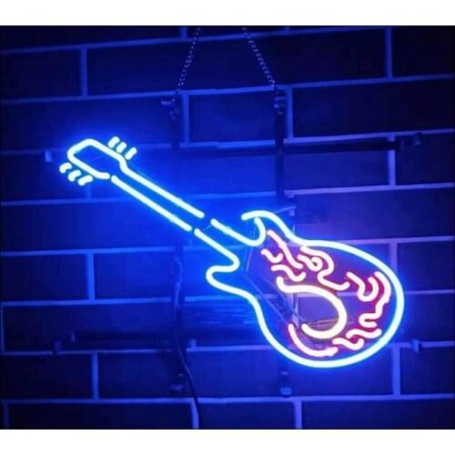 Neon Sign Music Guitar Man Cave Neon light Beer Neon Wall Sign Window Hotel Advertise Lamp Recreational Handmade Real glass TUBE