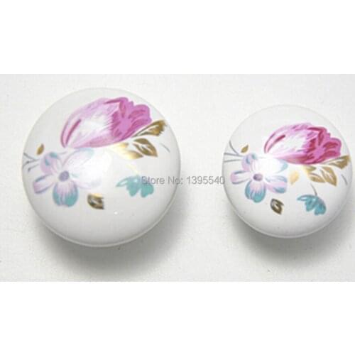 New 2pcs 32mm Tulip Ceramic Cabinet Handle and Knob Wardrobe Handle Drawers Knob Dresser Pull Shoebox Knobs Win Cabinet Pulls