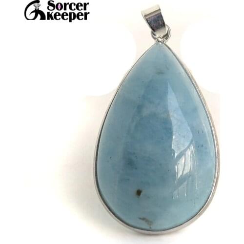 Genuine Aquamarinea Gem Real Natural Ocean Blue Aquamarln Pendant Necklace For Woman Man CBA Beads Stone Jewelry DIY Gift BF118