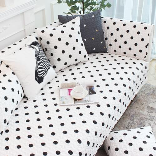 General Sectional Sofa Couch Covers Cotton Slip Cover Anti Slip Settee Cover White with Black Dot Nordic Sofa Protecor Decor
