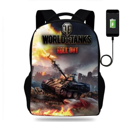 Game World Of Tanks Backpack Boys Girls School Bags Teenager USB Charging Daily Travel Backpack Men Women Schoolbags Mochila