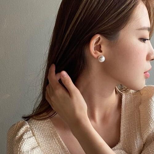 Besimpol Sublimate Real 925 Sterling Silver Stud Earrings Natural Big Pearl Earrings For Women Daily Wear Simple Fine Jewelry