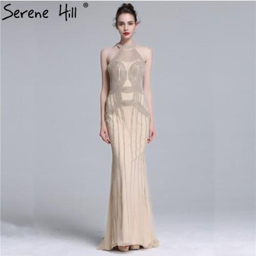 Sexy See Through Halter Dubai Evening Dresses 2020 Cut Back Crystal Mermaid Formal Dress Party Real Photos BLA6100