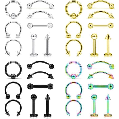 8pcs/lot Steel Ear Piercings Helix Piercings Eyebrow Piercings Lip Labret Rings Earring Tragus Barbell Piercings Body Jewelry