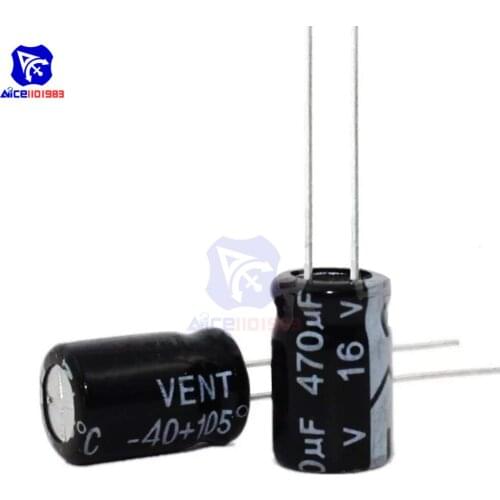 50PCS/Lot Redial Lead Aluminum Electrolytic Capacitor 16V 470uF Capacitance 8*11mm High Frequency Low ESR Electrolytic Capacitor