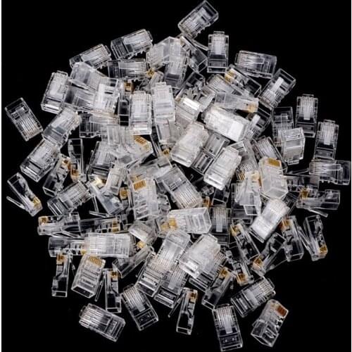 TCAM Ethernet Cables 100Pcs RJ45 8-Pin Connector CAT6 Network Cable Modular Ethernet Crystal Plugs